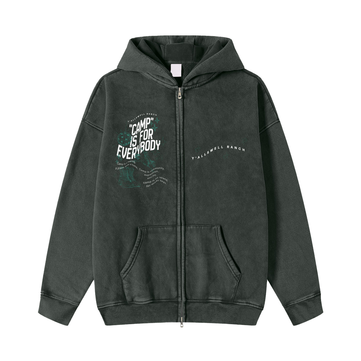 Snow Washed Zip-Through Fleece Hoodie