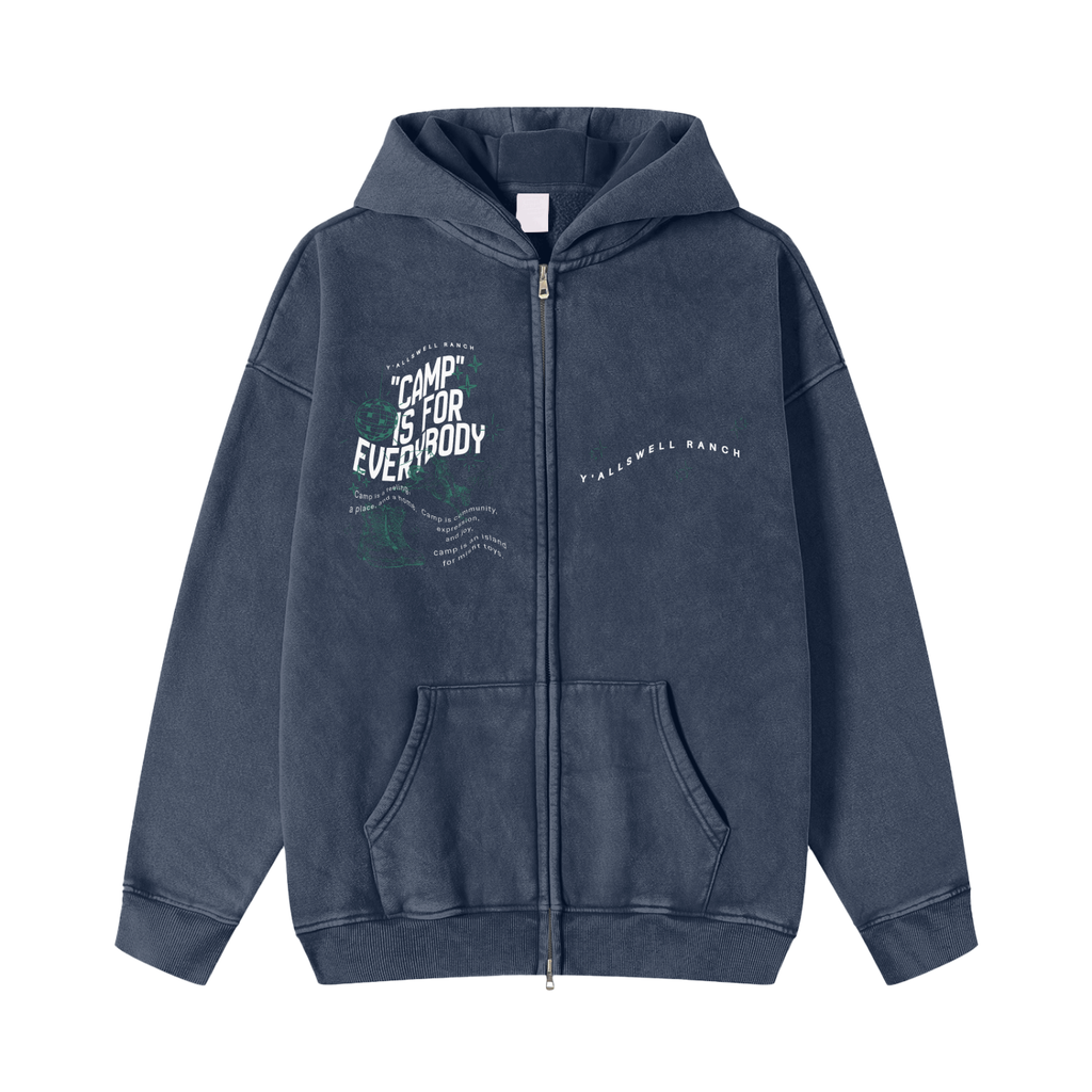 Snow Washed Zip-Through Fleece Hoodie