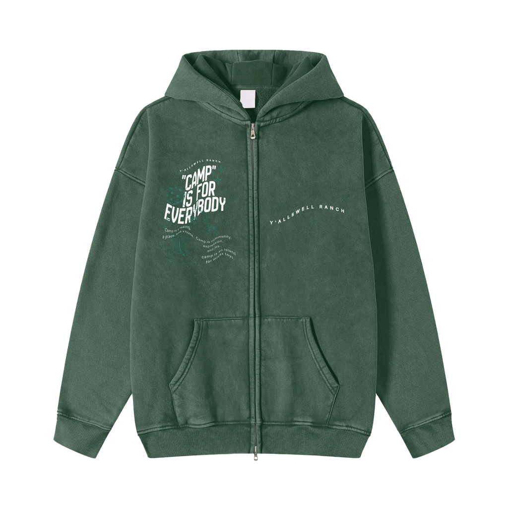 Snow Washed Zip-Through Fleece Hoodie